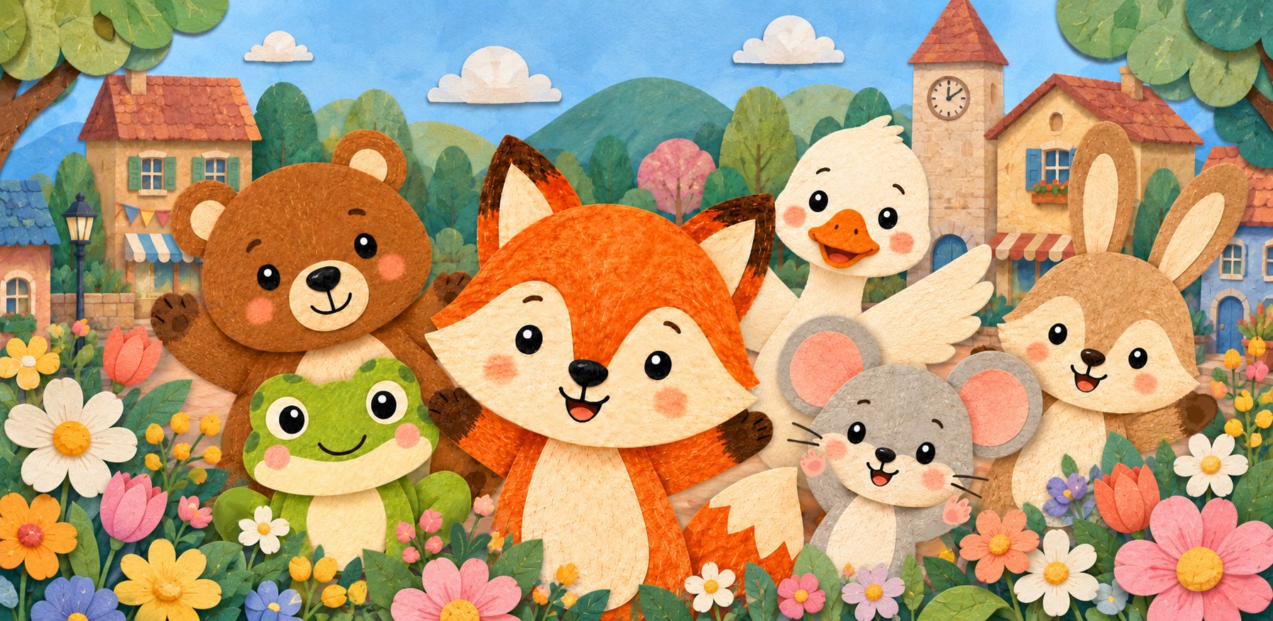 Same Same! animals in a paper-collage little town